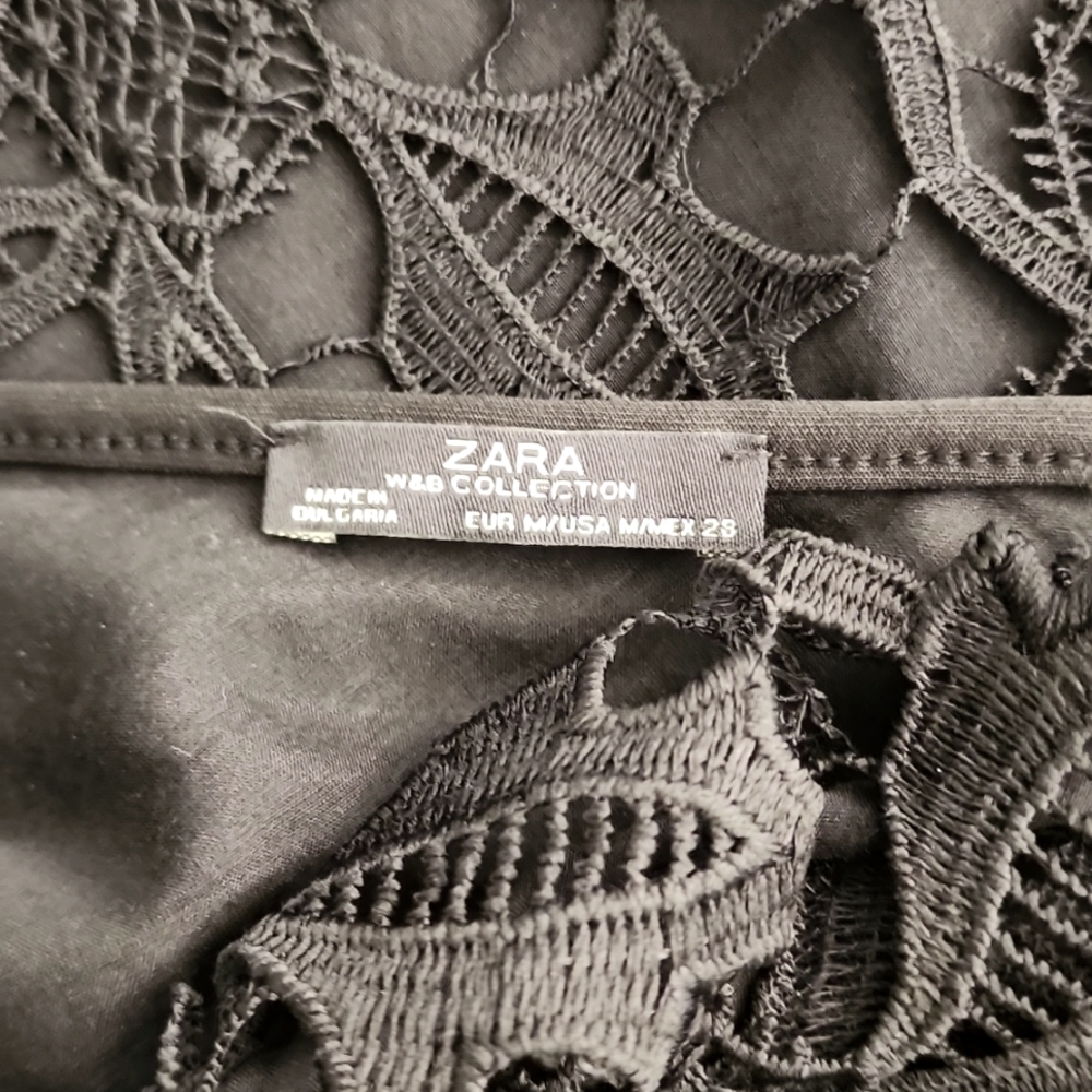 ZARA Black Crochet Lace Crop Top M Sheer Gothic Boho Punk Festival 3/4 Sleeve - Picture 10 of 15